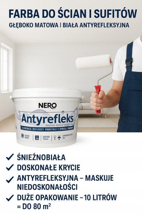 FARBA ANTYREFLEKSYJNA DO ŚCIAN I SUFITÓW 5L - GŁĘBOKO MATOWA, ŚNIEŻNOBIAŁA