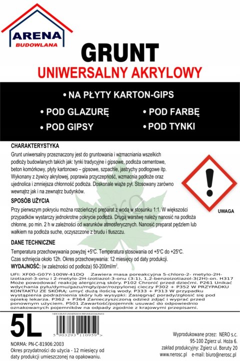 Grunt uniwersalny unigrunt akrylowy 5l